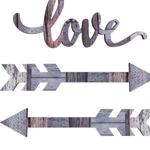 Love Wooden Sign Rustic Arrow Set